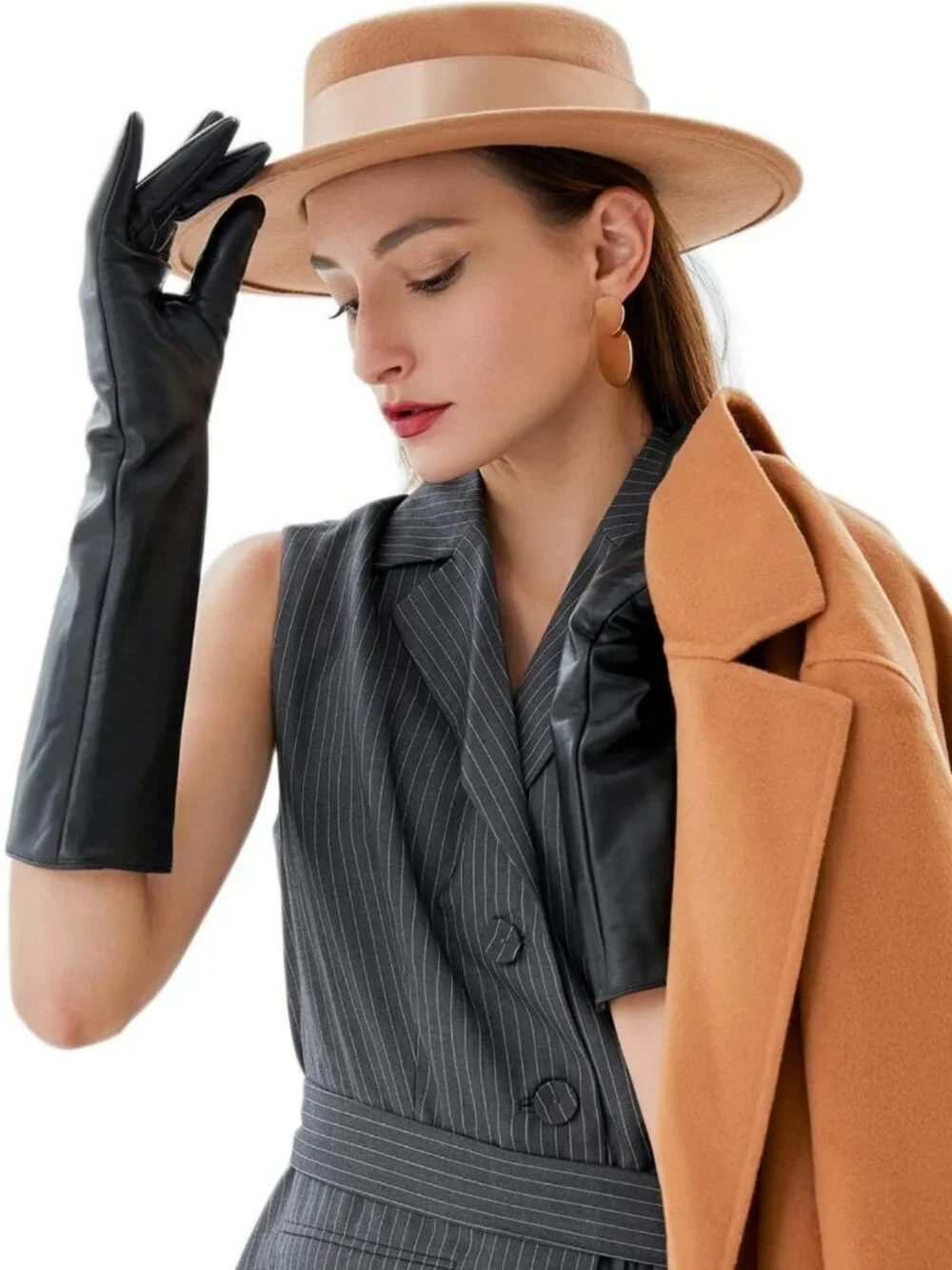 Elegant Winter Black Long Leather Gloves for Women | Touchscreen, Warm Lined